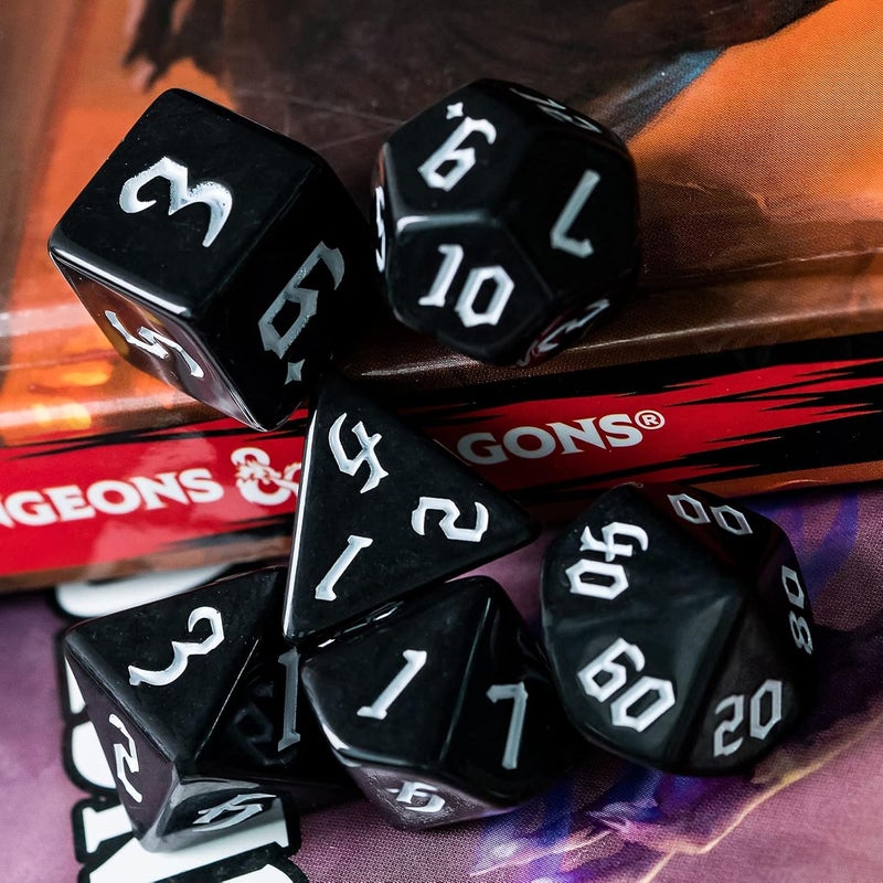 Poludie 6 Sets DND Dice, Polyhedral Dice Set (42pcs) with Leather Dice Bag, D&D Dice Set for Dungeons and Dragons, RPG Table Games (Sickle Font Black Series) - Image 3